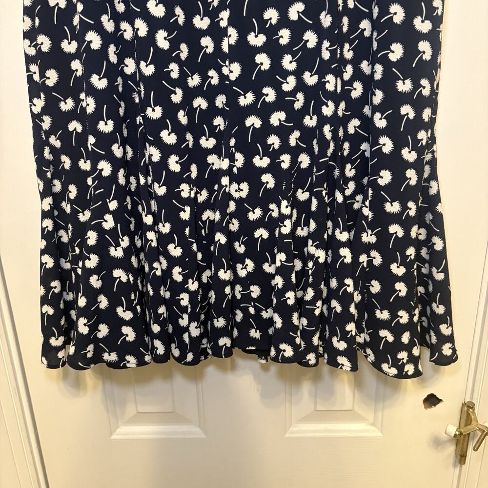 Talbots Dress Womens 10P Navy White Dandelion Midi Ruffle V-Neck Cottagecore New - Picture 14 of 16